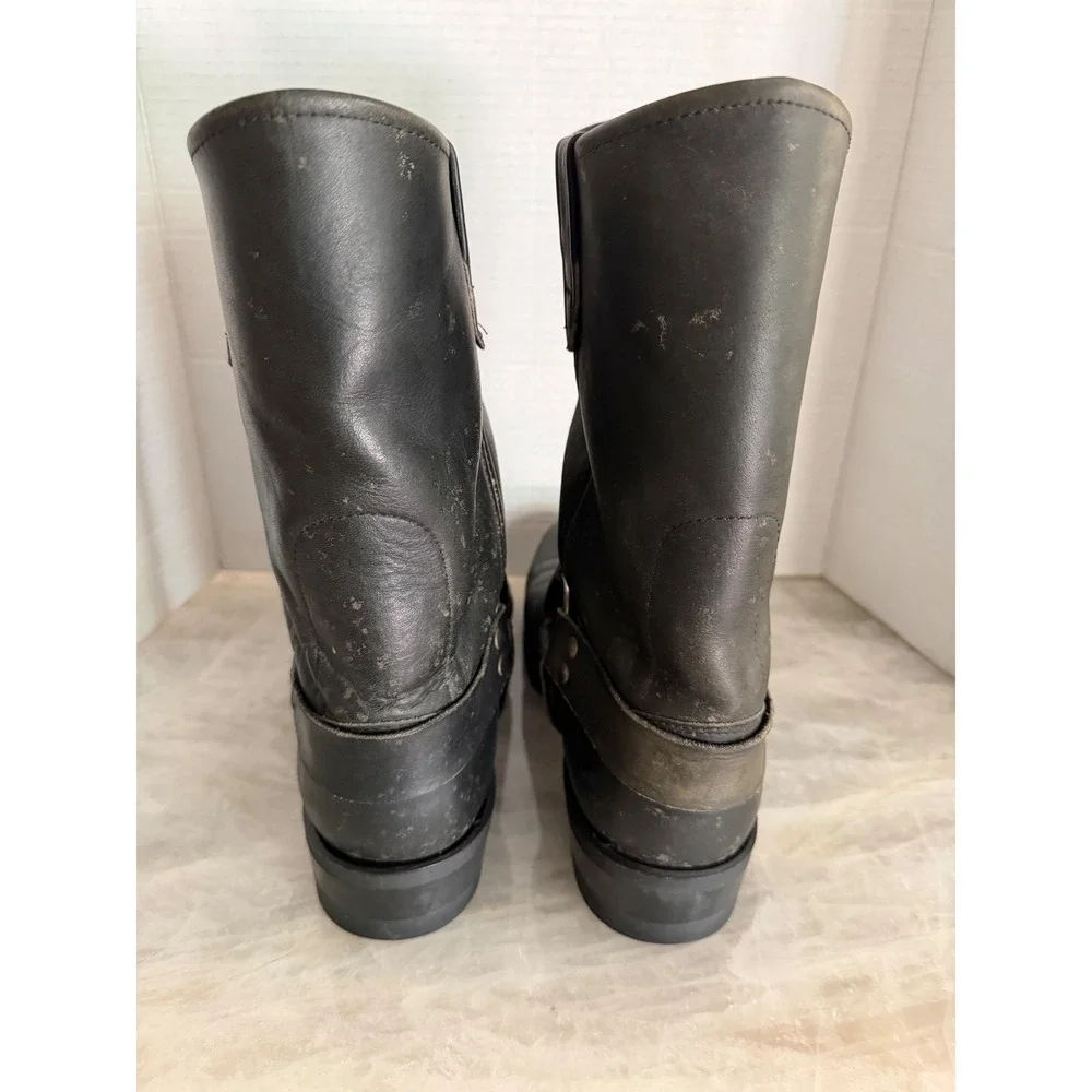 Double H Biker Boots Men Black Leather Square Toe Distressed Motorcycle 10.5